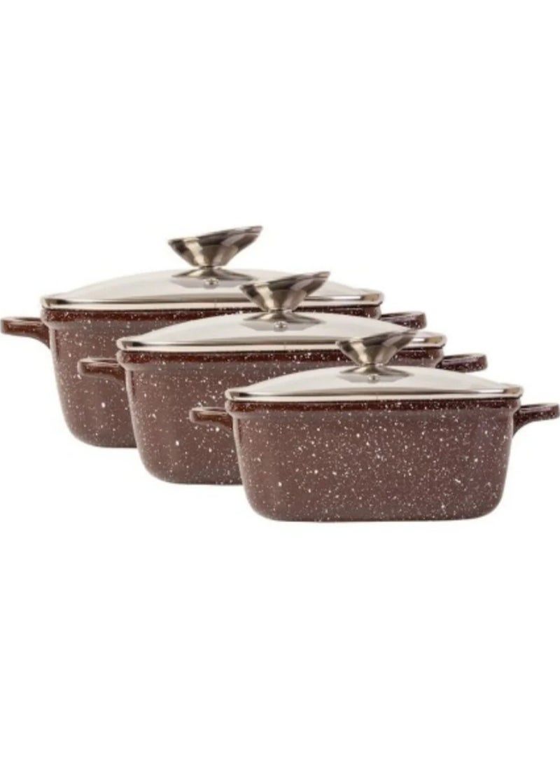 Opalina Granite Coated Cookware Set, Cream, Op-Grn-007,  3 pots with their corresponding lids ( it 6 pieces)