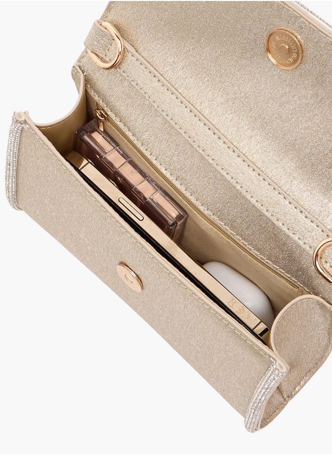 Women Embellished Crossbody Bag with Detachable Chain Strap and Flap Closure