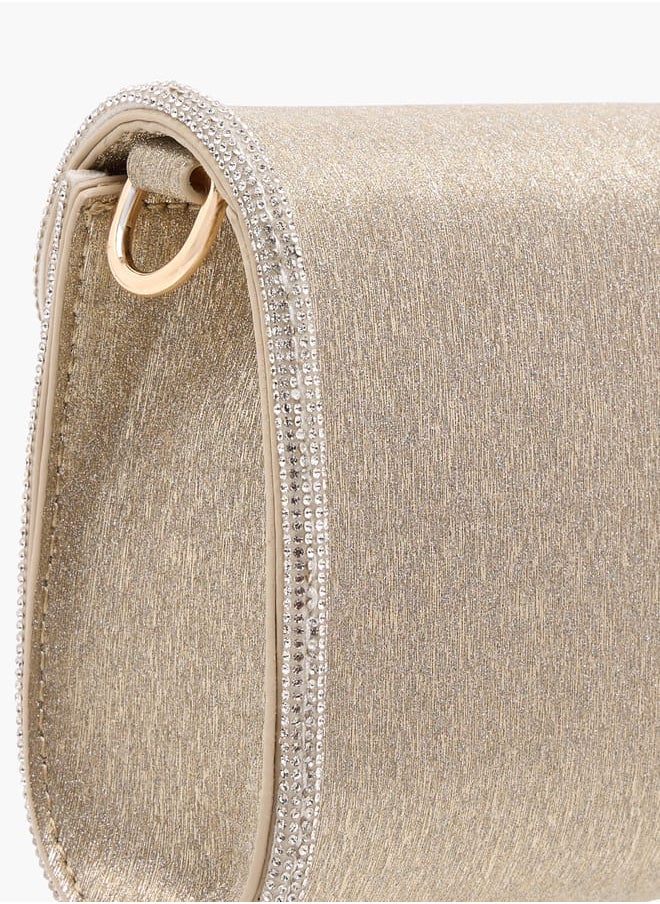 Women Embellished Crossbody Bag with Detachable Chain Strap and Flap Closure