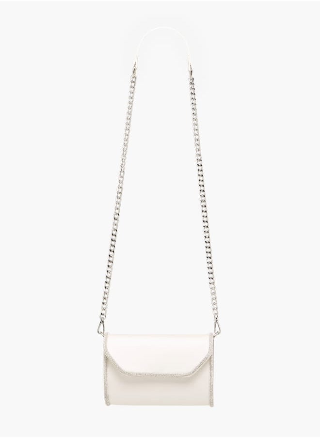 Women Embellished Crossbody Bag with Detachable Chain Strap and Flap Closure