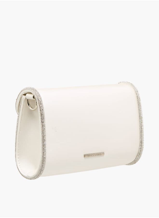 Women Embellished Crossbody Bag with Detachable Chain Strap and Flap Closure