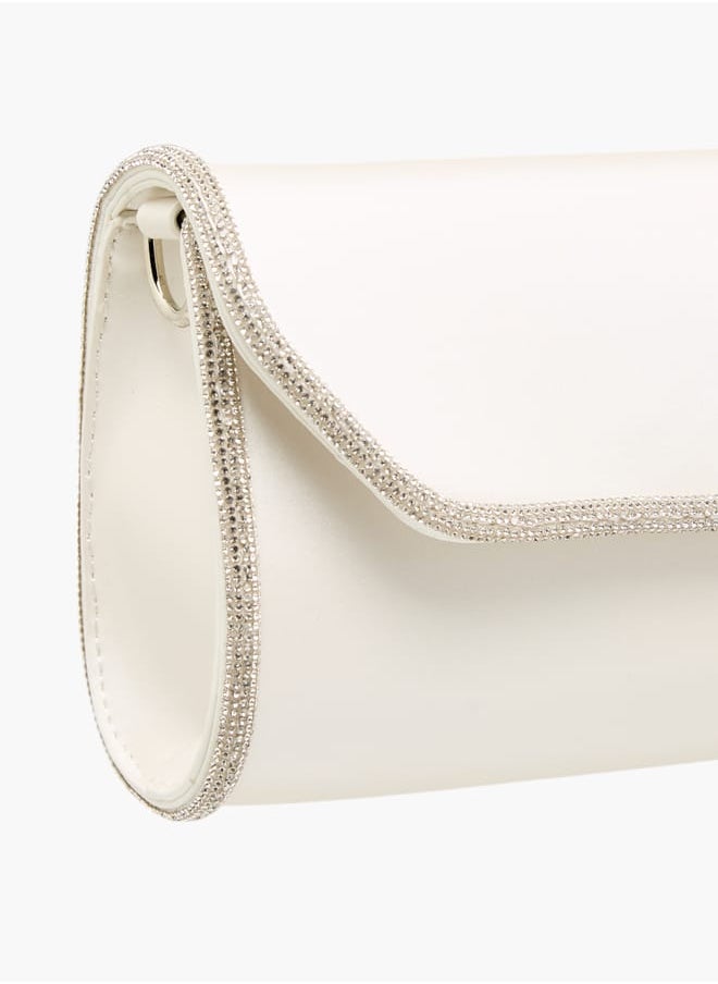 Women Embellished Crossbody Bag with Detachable Chain Strap and Flap Closure