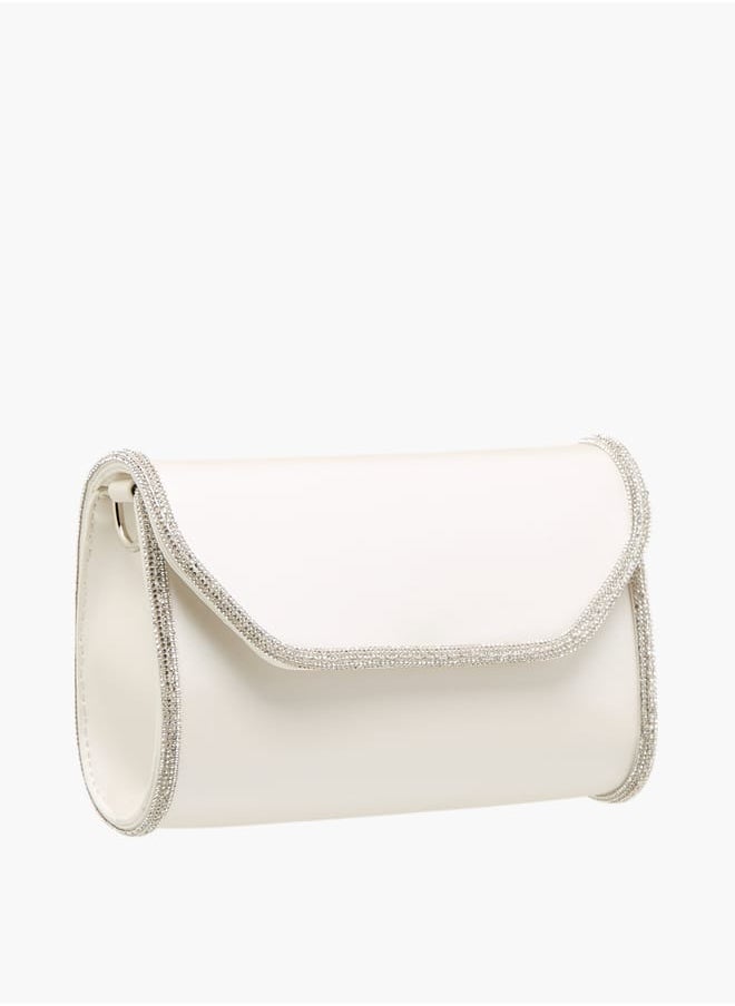 Women Embellished Crossbody Bag with Detachable Chain Strap and Flap Closure