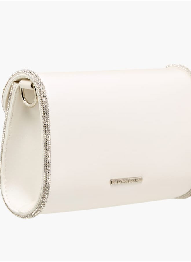 Women Embellished Crossbody Bag with Detachable Chain Strap and Flap Closure