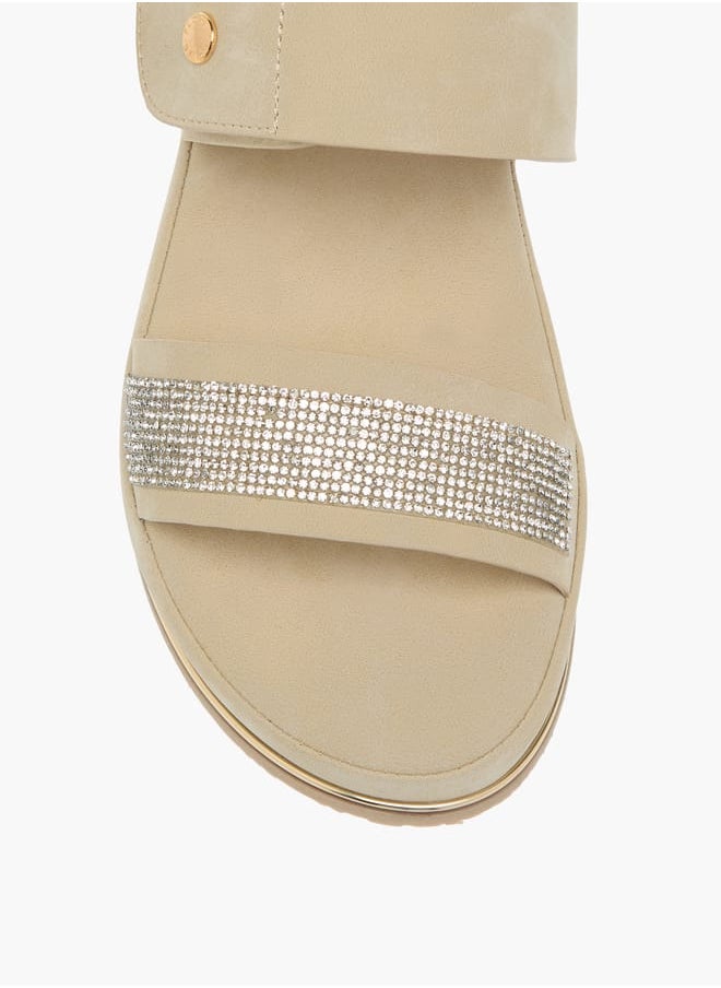 Womens Embellished Slip-On Strap Sandals