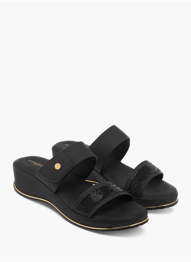Womens Embellished Slip-On Strap Sandals