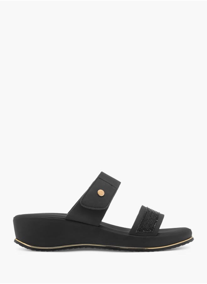 Womens Embellished Slip-On Strap Sandals