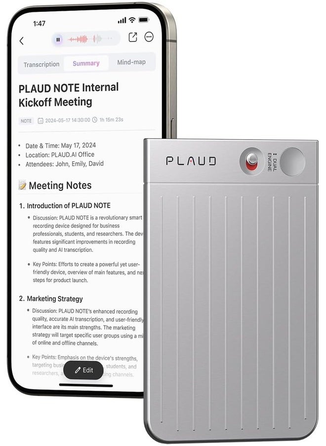 PLAUD Note Smart AI Voice Recorder with Magnetic Case Silver