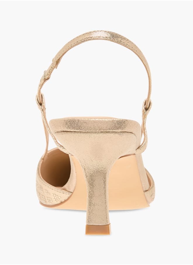 Women Textured Slingback Sandals with Kitten Heels