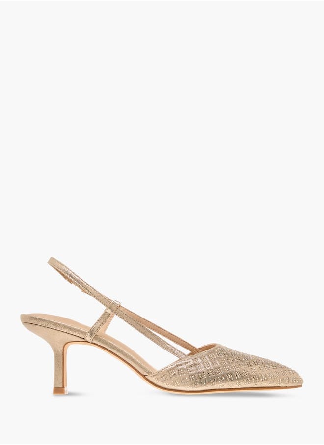 Women Textured Slingback Sandals with Kitten Heels