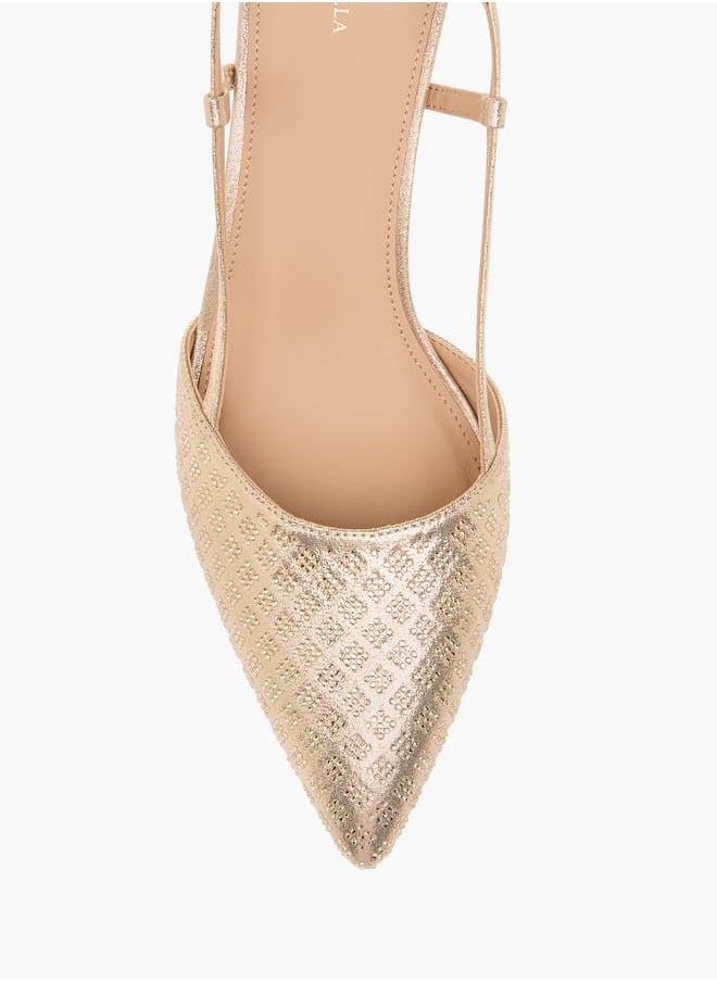 Women Textured Slingback Sandals with Kitten Heels