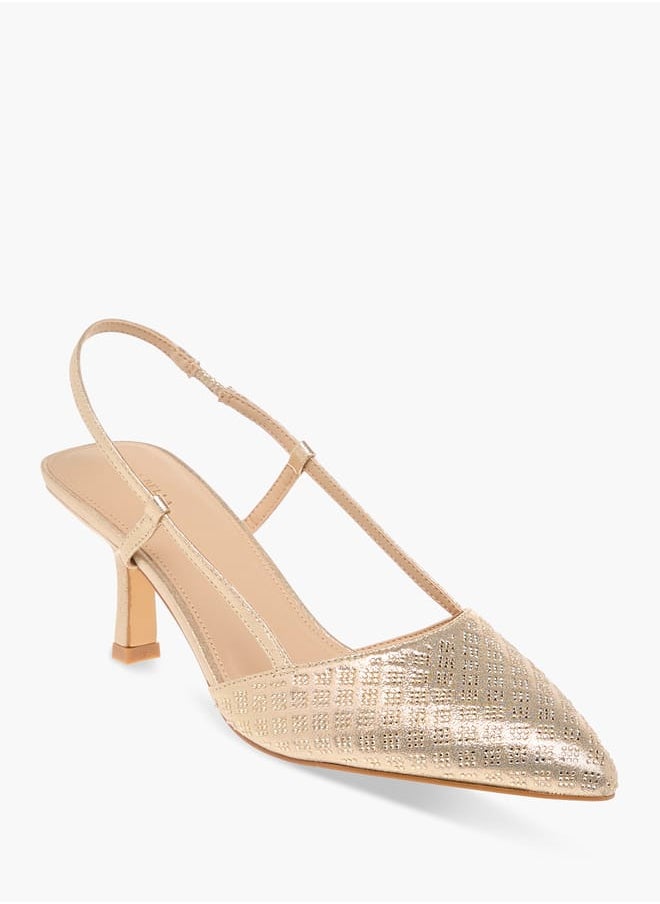 Women Textured Slingback Sandals with Kitten Heels