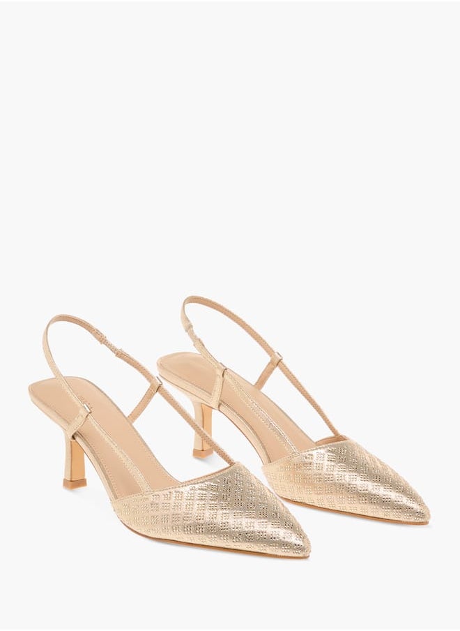 Women Textured Slingback Sandals with Kitten Heels