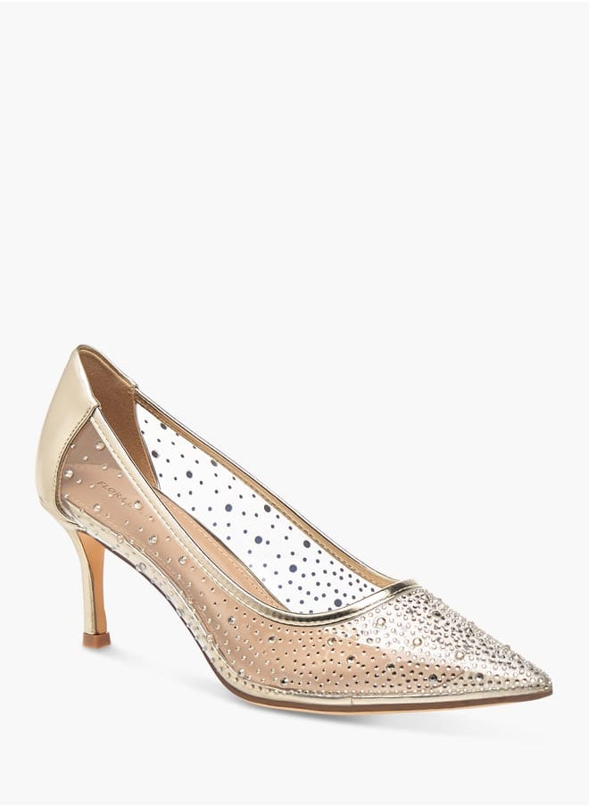 Womens Crystal Embellished Pointed Toe Pumps With Stiletto Heels