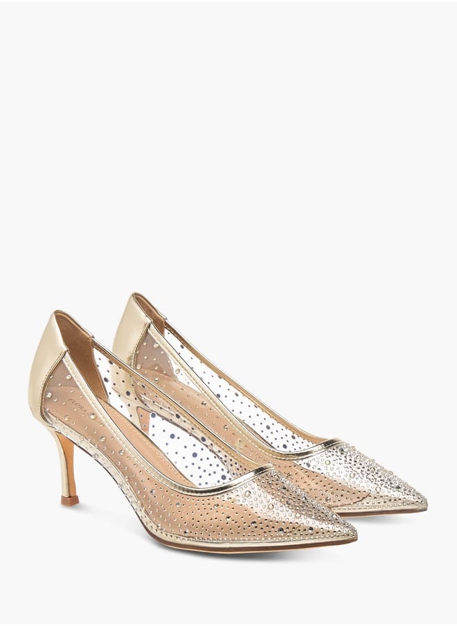 Womens Crystal Embellished Pointed Toe Pumps With Stiletto Heels