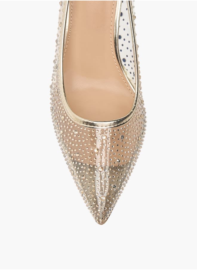 Womens Crystal Embellished Pointed Toe Pumps With Stiletto Heels
