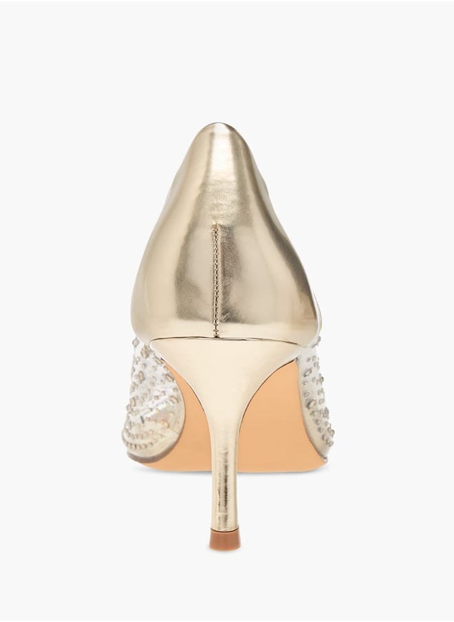 Womens Crystal Embellished Pointed Toe Pumps With Stiletto Heels