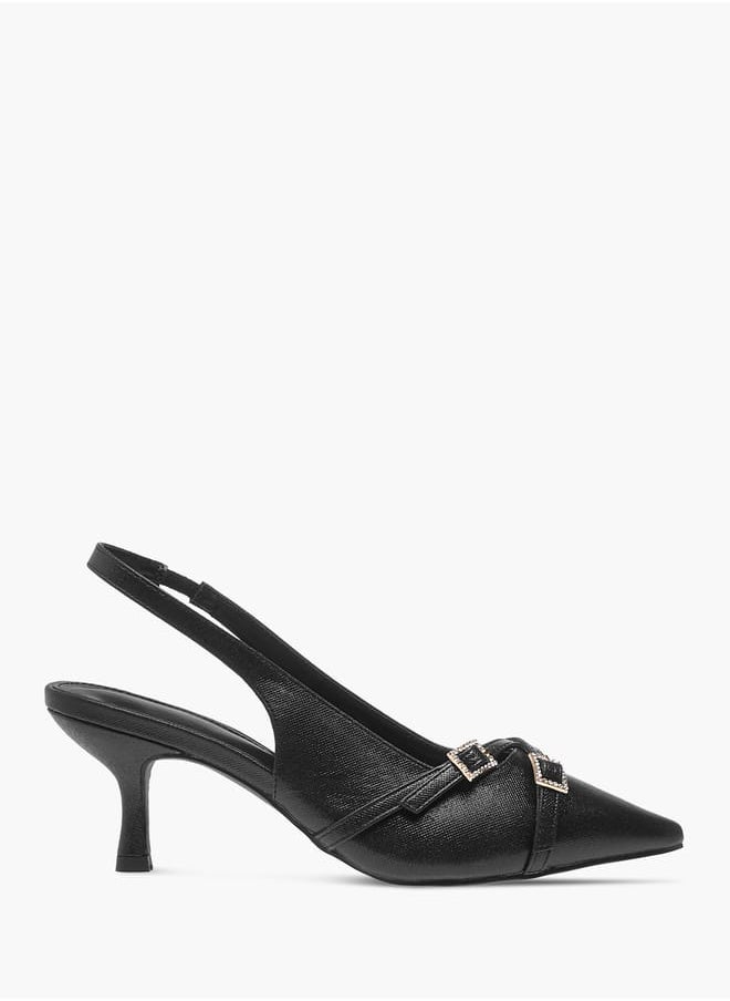 Womens Embellished Slingback Shoes With Flared Heels