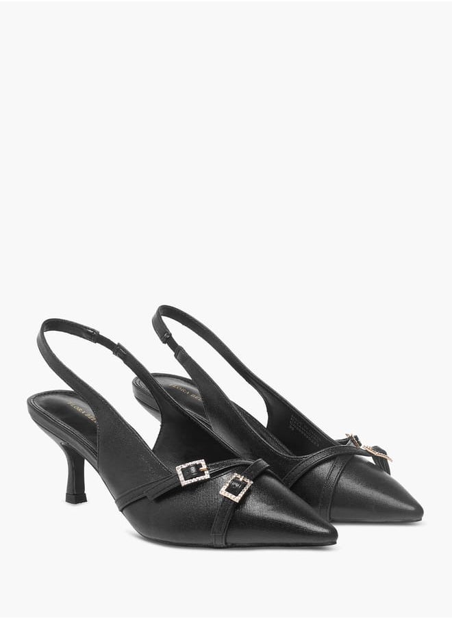 Womens Embellished Slingback Shoes With Flared Heels