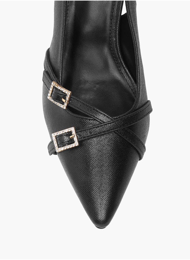 Womens Embellished Slingback Shoes With Flared Heels