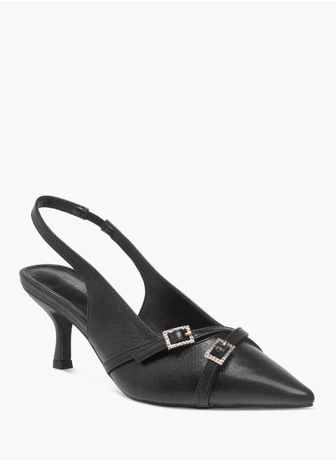 Womens Embellished Slingback Shoes With Flared Heels