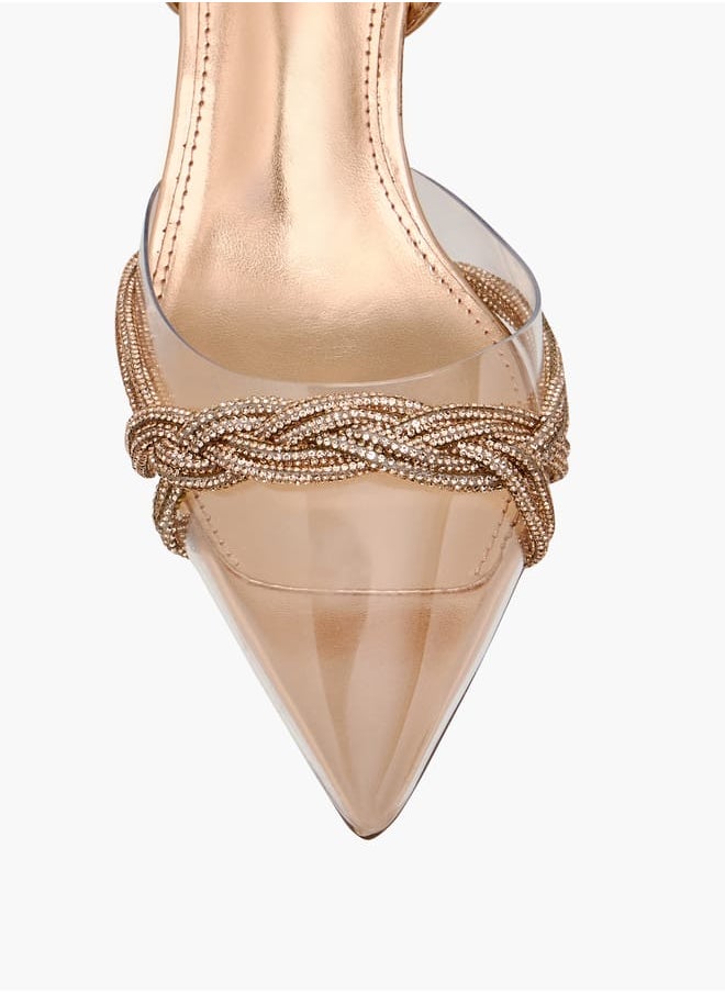 Women Studded Pointed Toe Shoes with Buckle Closure and Kitten Heels