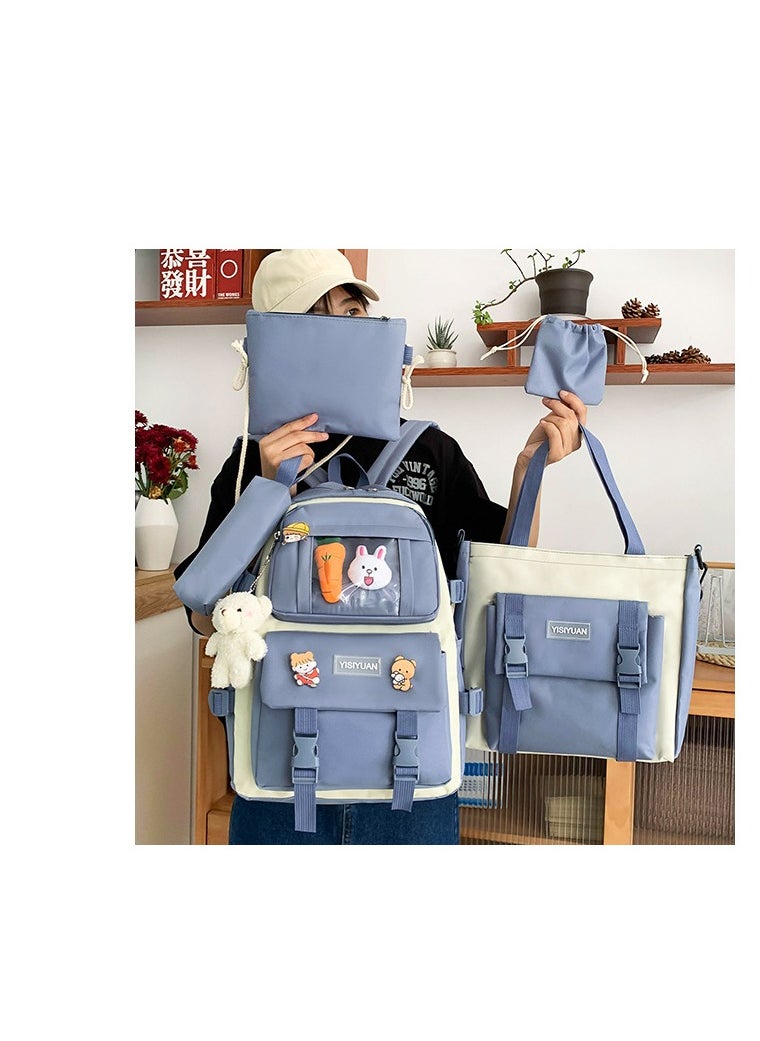 Girl  Large-capacity Schoolbag, Fashionable Campus Student Backpack 30*42*12CM + Handbag 28*4*30CM + Shoulder Bag 18*1*18CM + Pencil Case 22*4*5CM + Coin Bag Five-piece Set