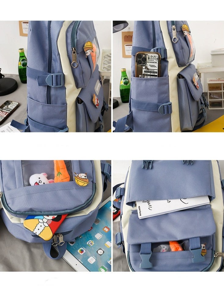 Girl  Large-capacity Schoolbag, Fashionable Campus Student Backpack 30*42*12CM + Handbag 28*4*30CM + Shoulder Bag 18*1*18CM + Pencil Case 22*4*5CM + Coin Bag Five-piece Set