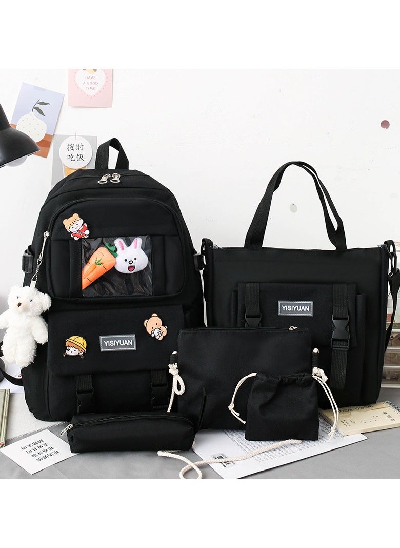 Girl  Large-capacity Schoolbag, Fashionable Campus Student Backpack 30*42*12CM + Handbag 28*4*30CM + Shoulder Bag 18*1*18CM + Pencil Case 22*4*5CM + Coin Bag Five-piece Set