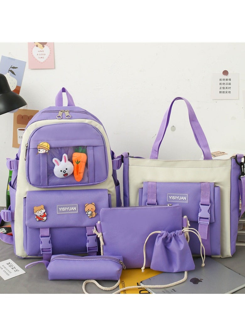 Girl  Large-capacity Schoolbag, Fashionable Campus Student Backpack 30*42*12CM + Handbag 28*4*30CM + Shoulder Bag 18*1*18CM + Pencil Case 22*4*5CM + Coin Bag Five-piece Set