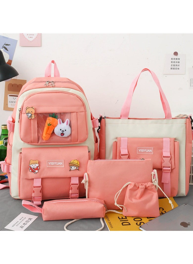 Girl  Large-capacity Schoolbag, Fashionable Campus Student Backpack 30*42*12CM + Handbag 28*4*30CM + Shoulder Bag 18*1*18CM + Pencil Case 22*4*5CM + Coin Bag Five-piece Set
