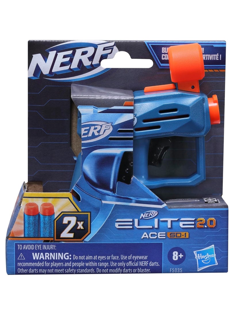 Elite 2.0 Ace SD-1 Dart Blaster, 2 Elite Darts, Pull Handle, Integrated Dart Holder for 1 Dart