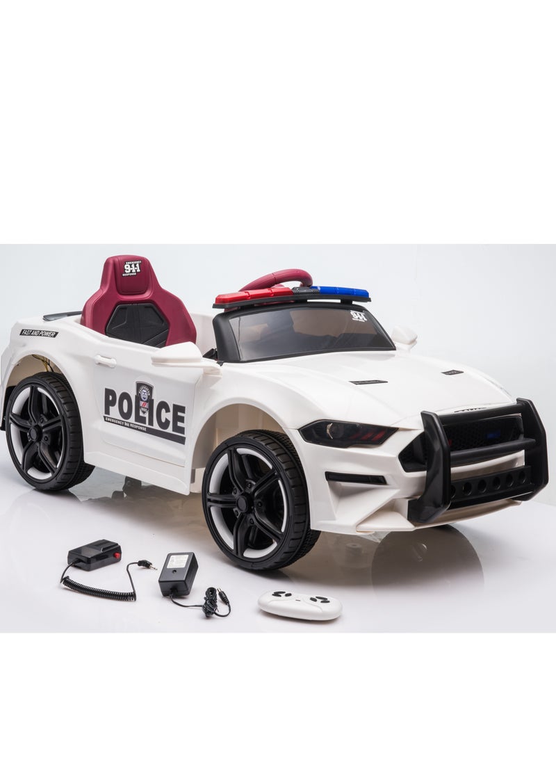 Kids Ride-On Police Car with Remote Control | 12V Electric Car with LED Lights, Siren Sounds, and Music | Rechargeable Battery, Safety Belt, & Realistic Design | Perfect Gift for Boys & Girls