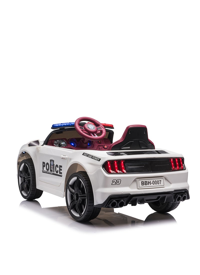 Kids Ride-On Police Car with Remote Control | 12V Electric Car with LED Lights, Siren Sounds, and Music | Rechargeable Battery, Safety Belt, & Realistic Design | Perfect Gift for Boys & Girls