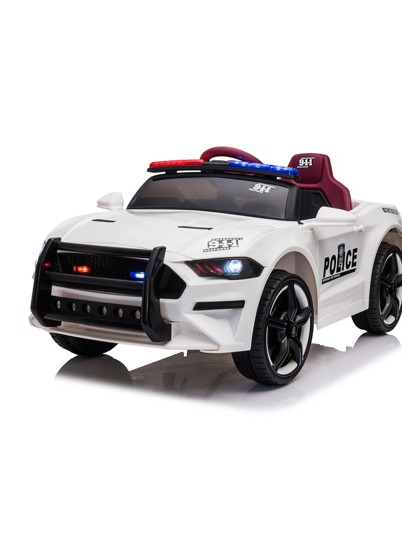 Kids Ride-On Police Car with Remote Control | 12V Electric Car with LED Lights, Siren Sounds, and Music | Rechargeable Battery, Safety Belt, & Realistic Design | Perfect Gift for Boys & Girls