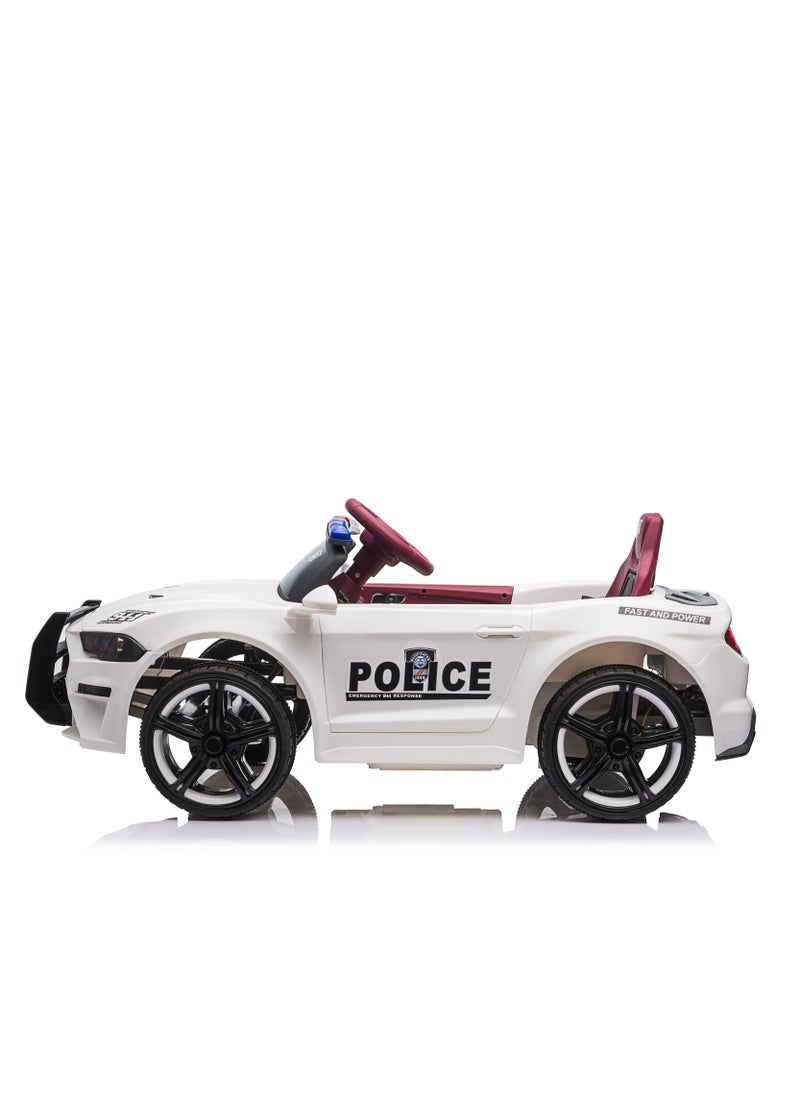 Kids Ride-On Police Car with Remote Control | 12V Electric Car with LED Lights, Siren Sounds, and Music | Rechargeable Battery, Safety Belt, & Realistic Design | Perfect Gift for Boys & Girls