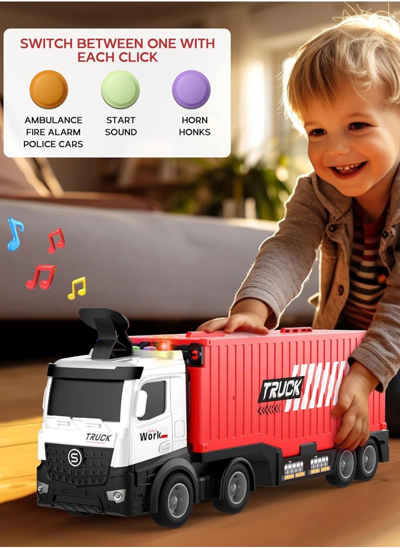 Race Car Track Toy Truck Toy with Slots & Foldable Race Tracks Transport Car Carrier Toy for Toddlers Cars Toy Set Container Truck Toy with 8 Alloy Cars Vehicles Toy Set for 3+ Kids Boys Girls