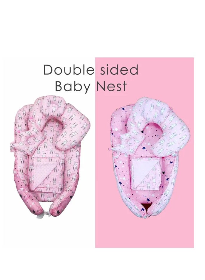 Factory Price - Two Sided Portable Baby Bed Set - Pink - 4 Pcs