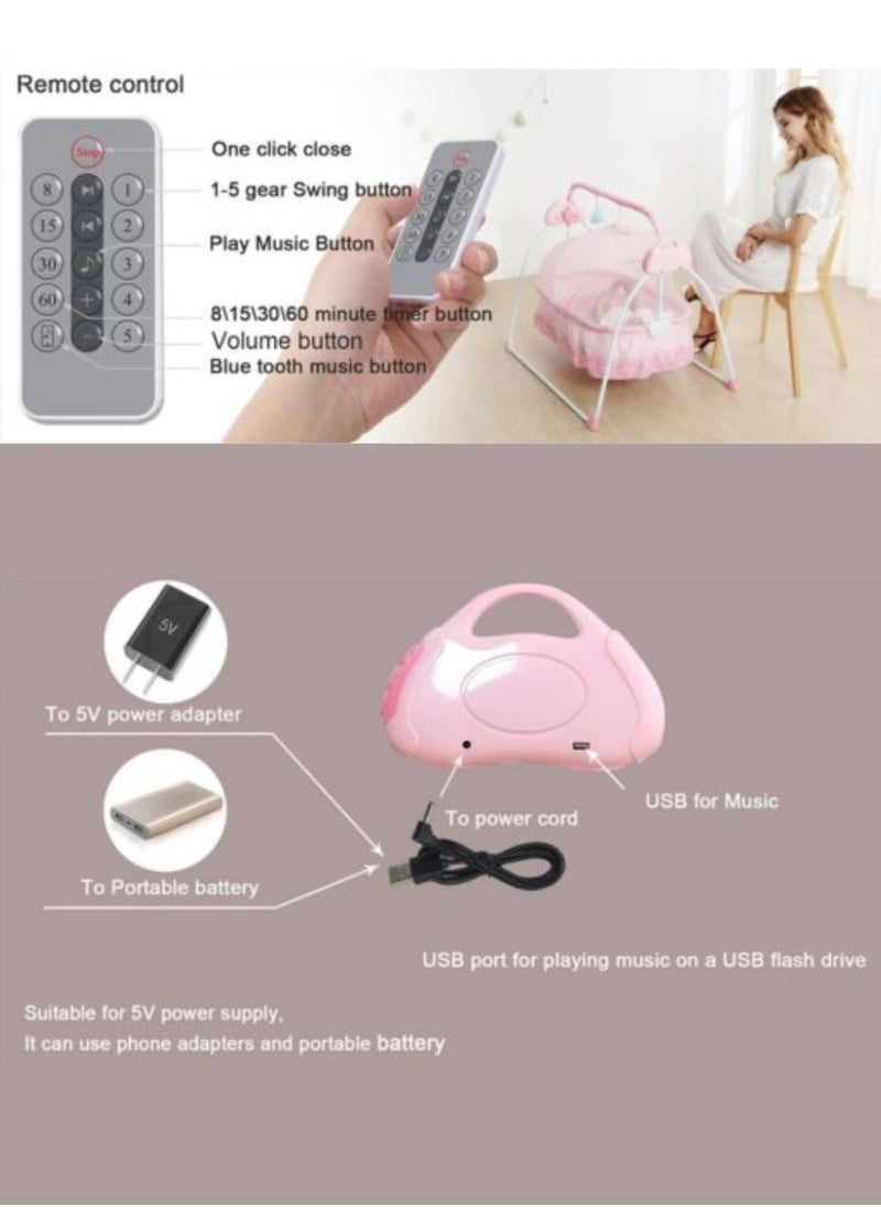 Baby Cradle Luxury Khaki – Foldable Design with Adjustable Electric Swing, Bluetooth Music, & Remote Control – Ideal for Newborn Comfort and Convenience – Stylish & Compact