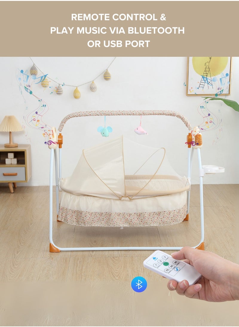 Baby Cradle Luxury Khaki– Foldable Design with Adjustable Electric Swing, Bluetooth Music, & Remote Control – Ideal for Newborn Comfort and Convenience – Stylish & Compact
