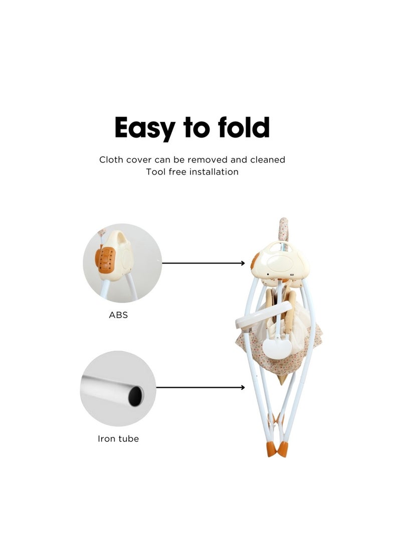 Baby Cradle Luxury Khaki– Foldable Design with Adjustable Electric Swing, Bluetooth Music, & Remote Control – Ideal for Newborn Comfort and Convenience – Stylish & Compact