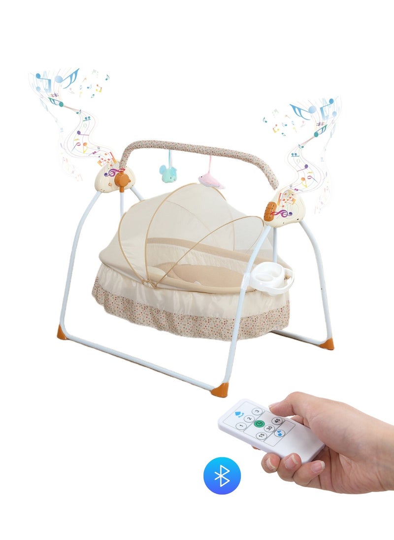 Baby Cradle Luxury Khaki– Foldable Design with Adjustable Electric Swing, Bluetooth Music, & Remote Control – Ideal for Newborn Comfort and Convenience – Stylish & Compact