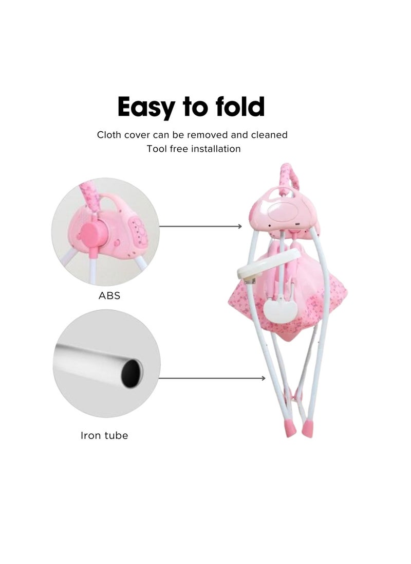 Baby Cradle  Pink – Foldable Design with Adjustable Electric Swing, Bluetooth Music, & Remote Control – Ideal for Newborn Comfort and Convenience – Stylish & Compact
