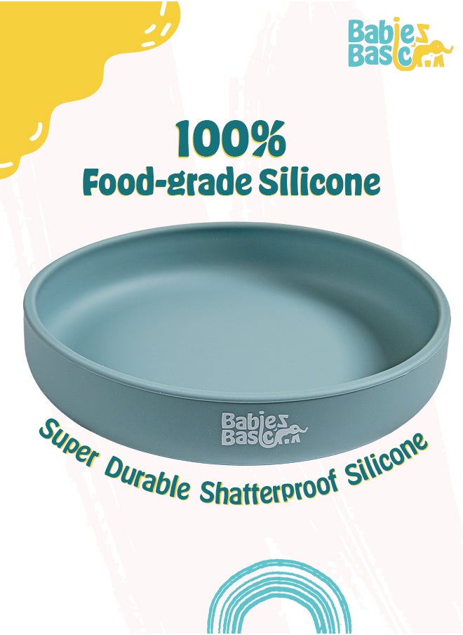 Babies Basic Silicone Feeding Set with Silicone Suction Plate, Spoon and Fork -  Blue