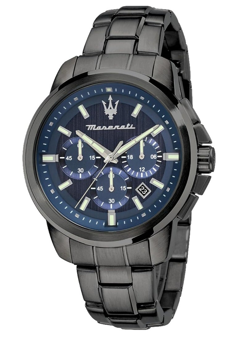 Maserati Men's Watch, Successo Collection, Quartz Movement, Chronograph, Stainless Steel Watch ,Grey, GRANDE 45 MM, Strap