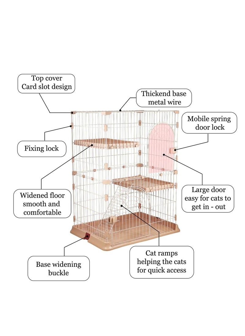Large 2-tier cat cage, Durable & strong quality cage, Double layer partition, 2 large doors with mobile spring door lock, Cat ladder, and 2 large widened floors, suitable for multiple cats (Pink)