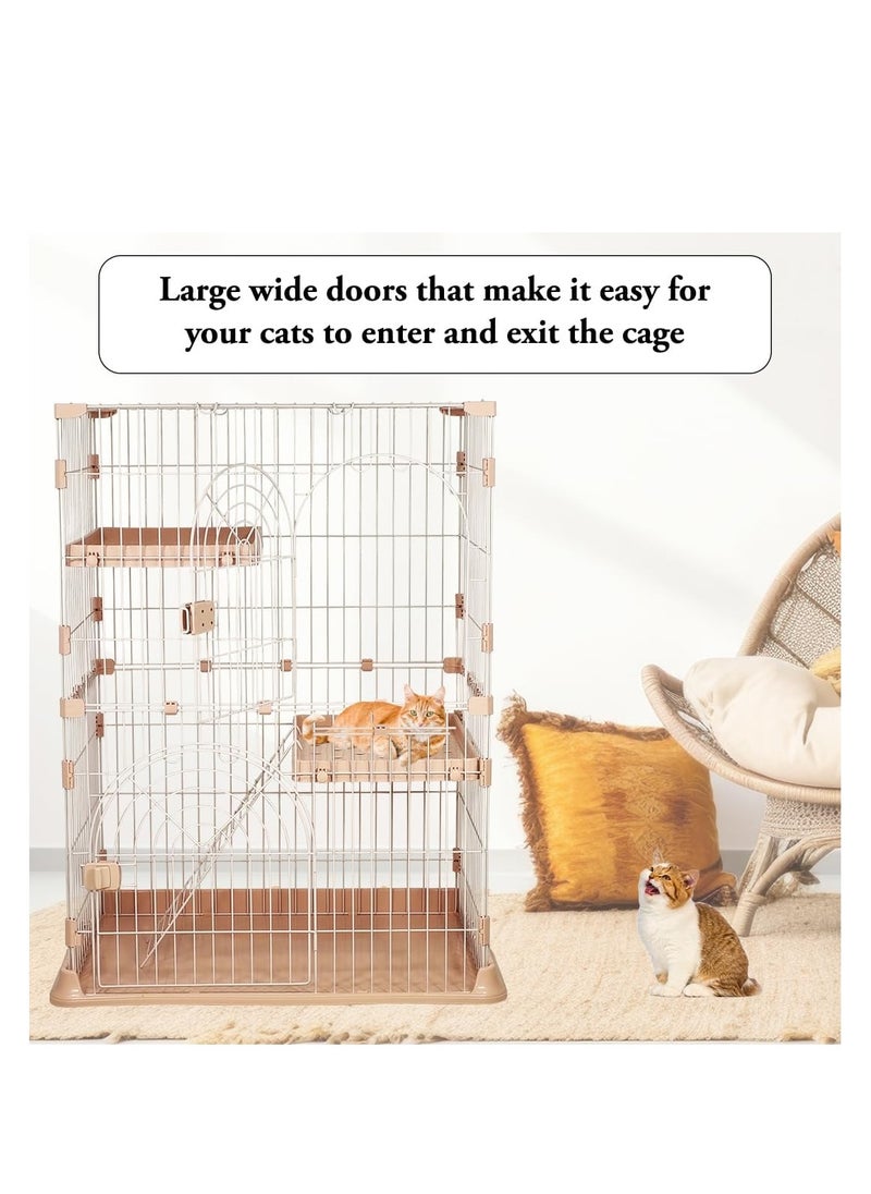 Large 2-tier cat cage, Durable & strong quality cage, Double layer partition, 2 large doors with mobile spring door lock, Cat ladder, and 2 large widened floors, suitable for multiple cats (Pink)