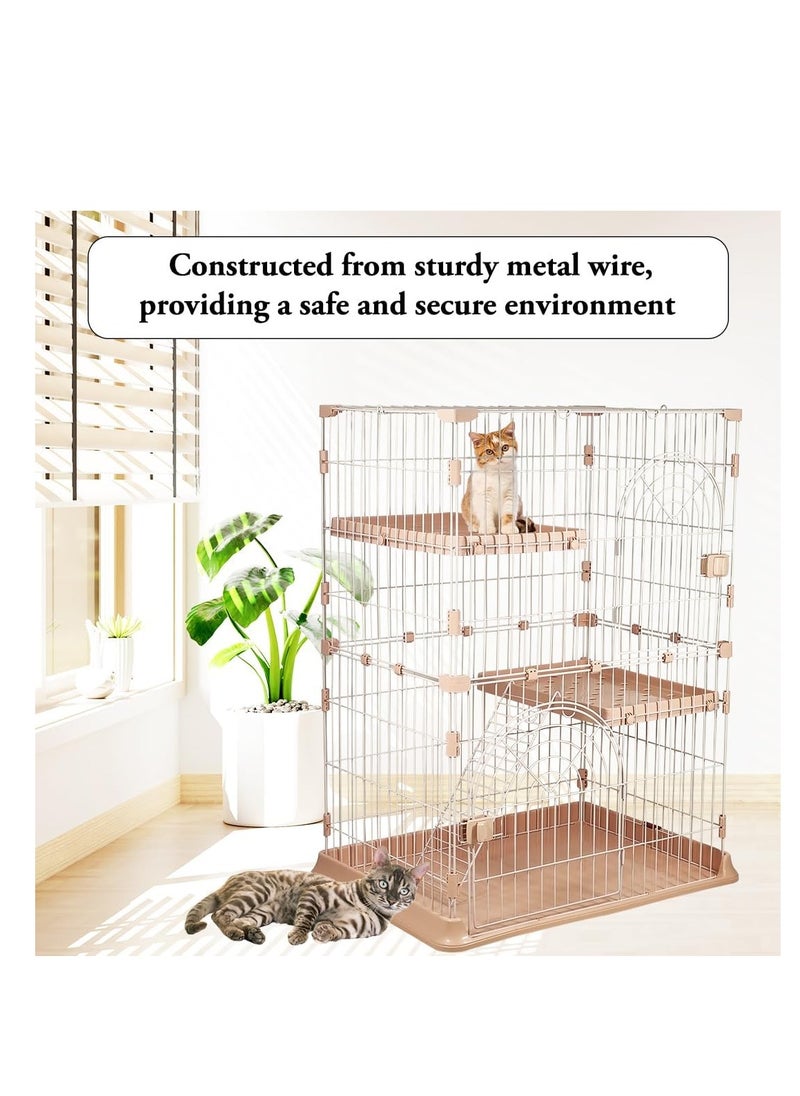 Large 2-tier cat cage, Durable & strong quality cage, Double layer partition, 2 large doors with mobile spring door lock, Cat ladder, and 2 large widened floors, suitable for multiple cats (Pink)