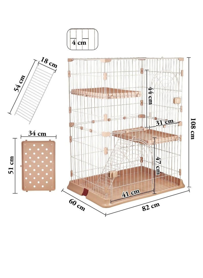 Large 2-tier cat cage, Durable & strong quality cage, Double layer partition, 2 large doors with mobile spring door lock, Cat ladder, and 2 large widened floors, suitable for multiple cats (Pink)