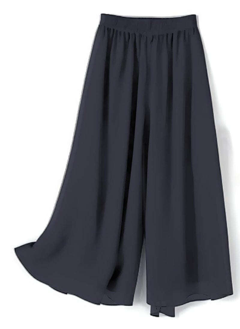 Wide Leg Chiffon Palazzo Pants with Elastic Waistband, Flowy Design & Divider Skirt for Women – Comfortable and Stylish